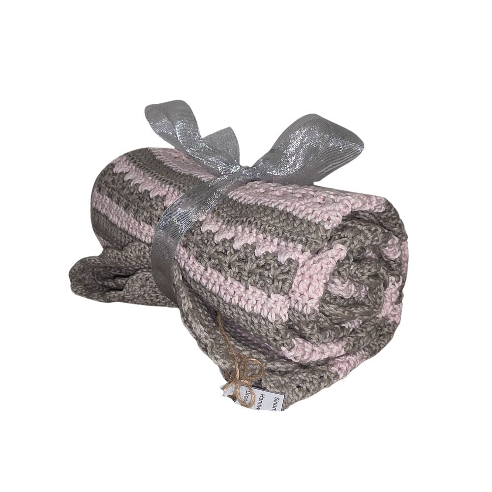 Grey and Pink Crocheted Blanket