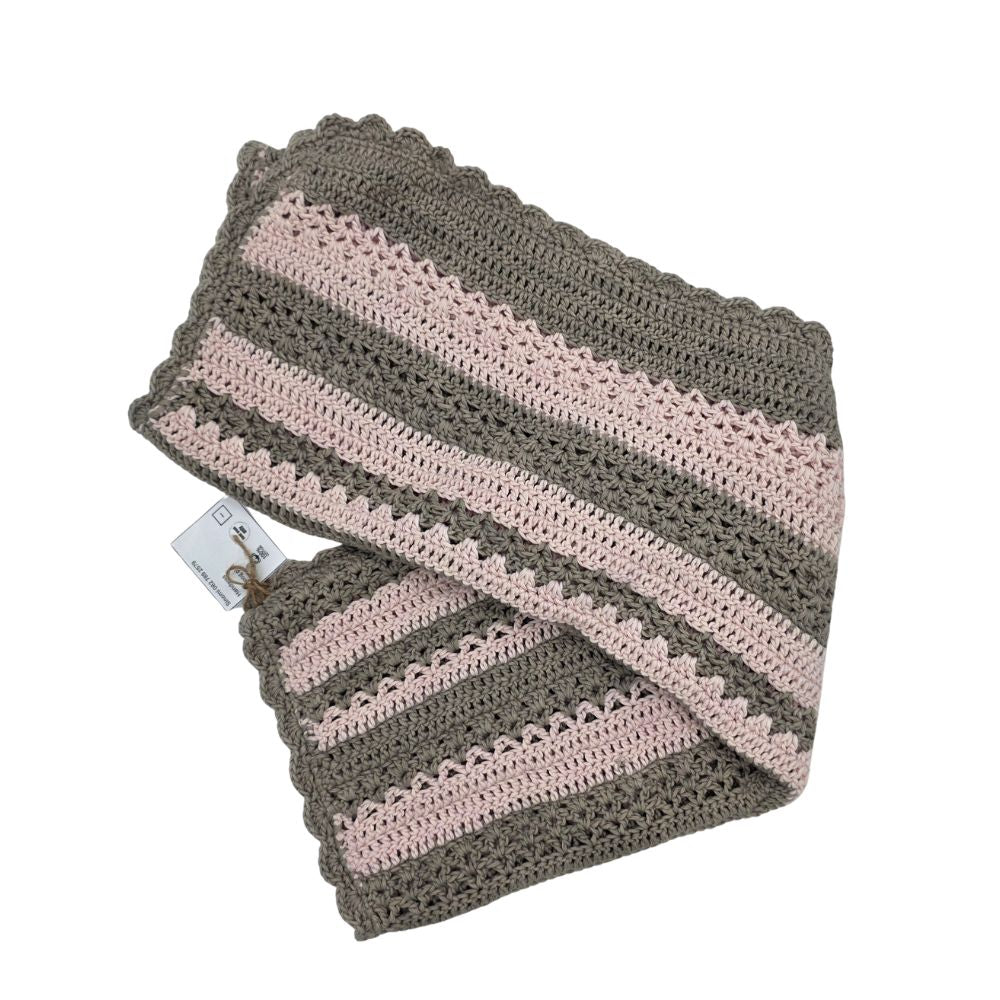 Grey and Pink Crocheted Blanket