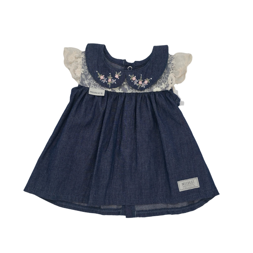 Meerkat Denim Dress with Embroidery Short Sleeve