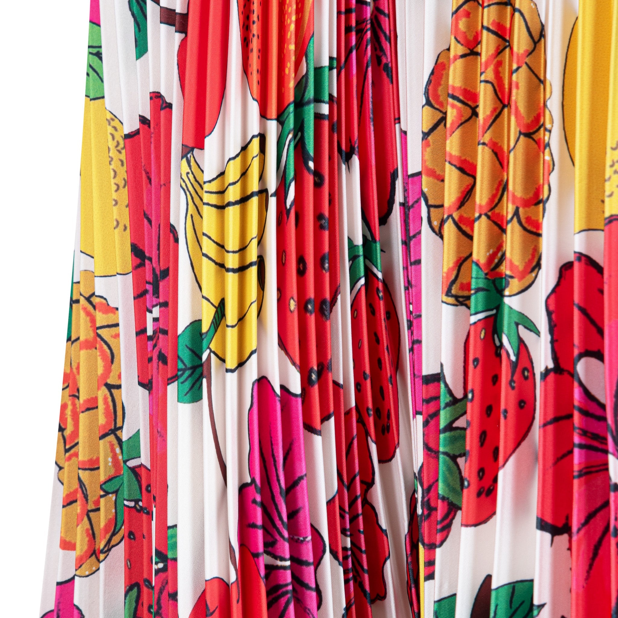 Malondie Pleated Fruit Maxi Dress (White)