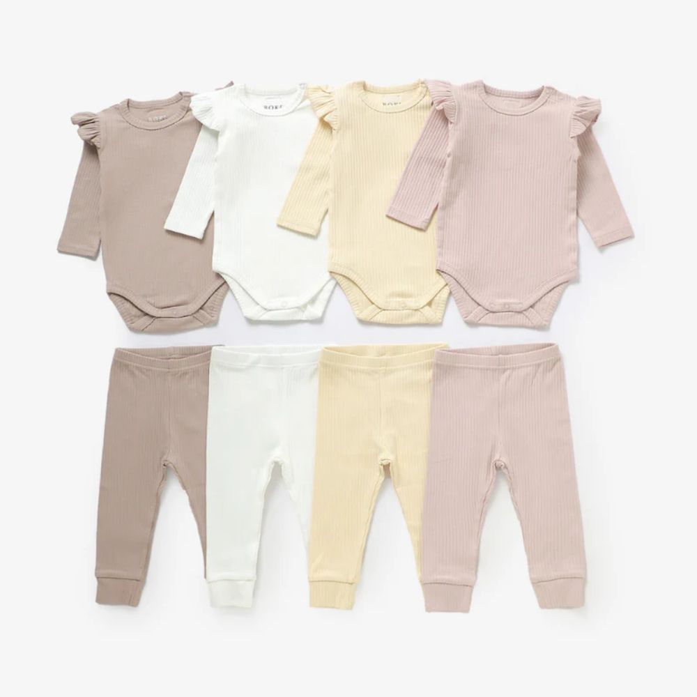 Boki Frilled Organic Rib Long Sleeve Set