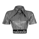 Malondie Glint Silver Crop Top
