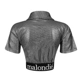 Malondie Glint Silver Crop Top
