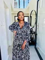 Enelo Black and White Wrap Dress