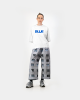 Blue Wide Crop Tee - White