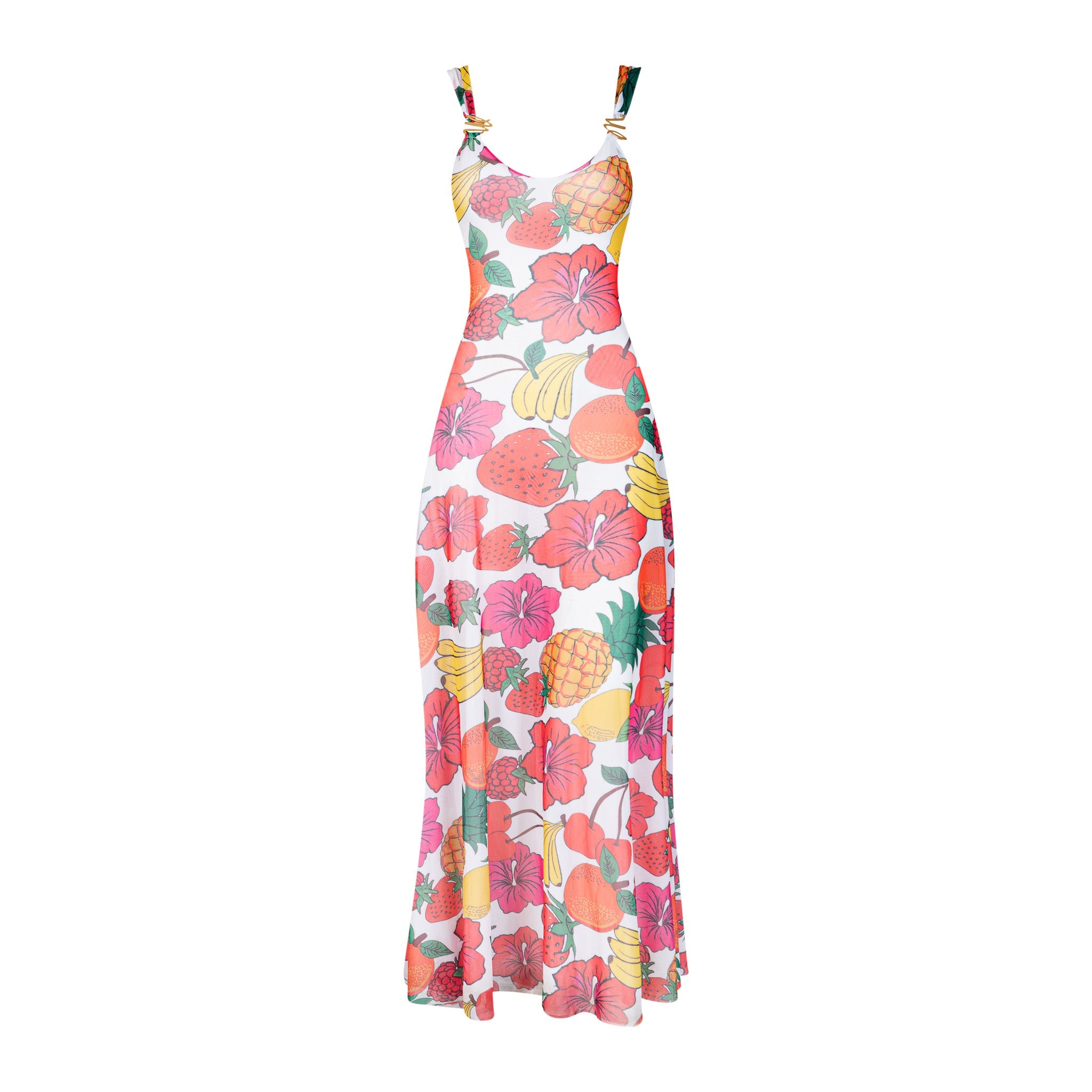 Malondie White Fruit Mesh Dress Maxi Dress