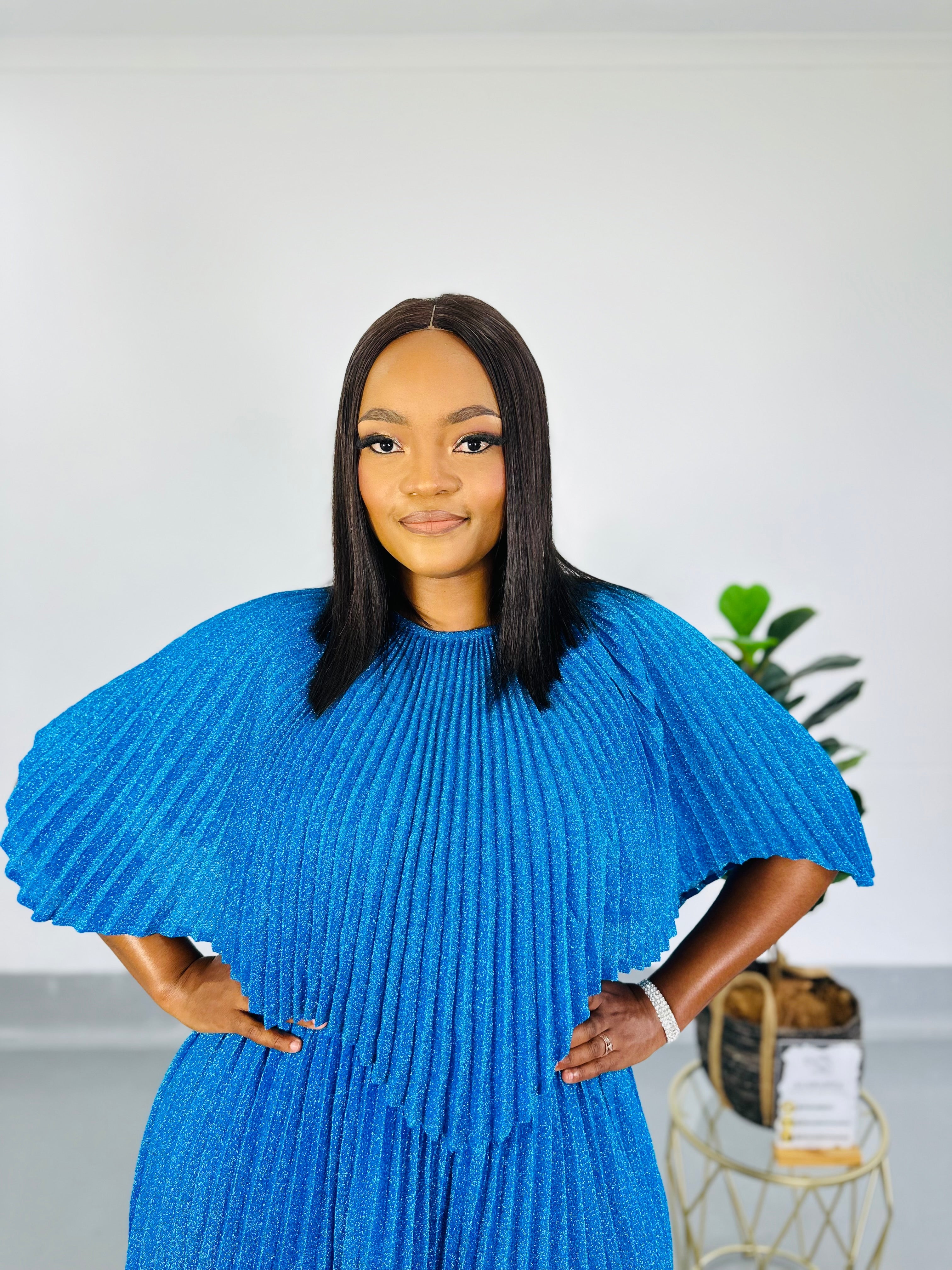 Adelle Metallic Blue Dress set