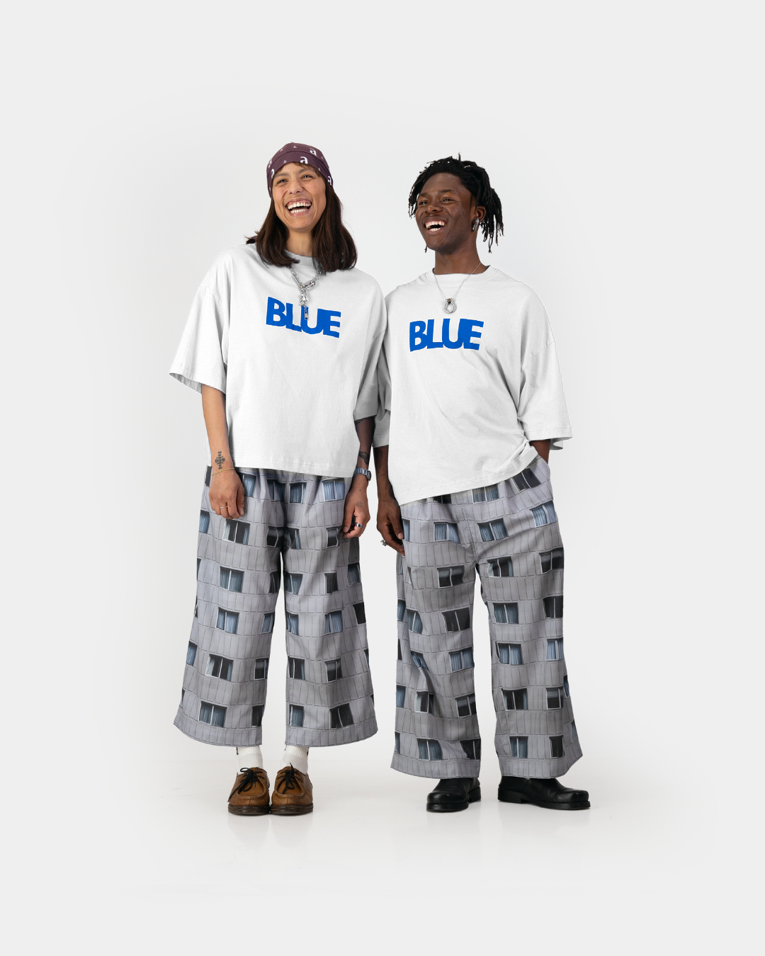 Blue Wide Crop Tee - White