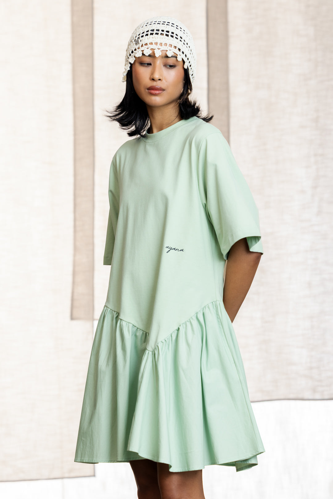 Cyra Knit Woven Cotton T-Shirt Dress
