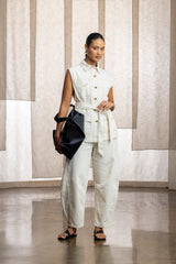 Elena Denim Sleeveless Belted Jacket