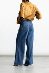 Khanitah Pleated Wide Leg Denim Jeans _ 165898 _ Blue Denim