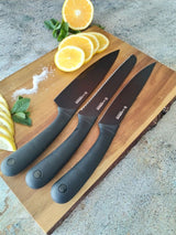 3pc Chef Knife Set Soft Grip Handle - Black - Image 2