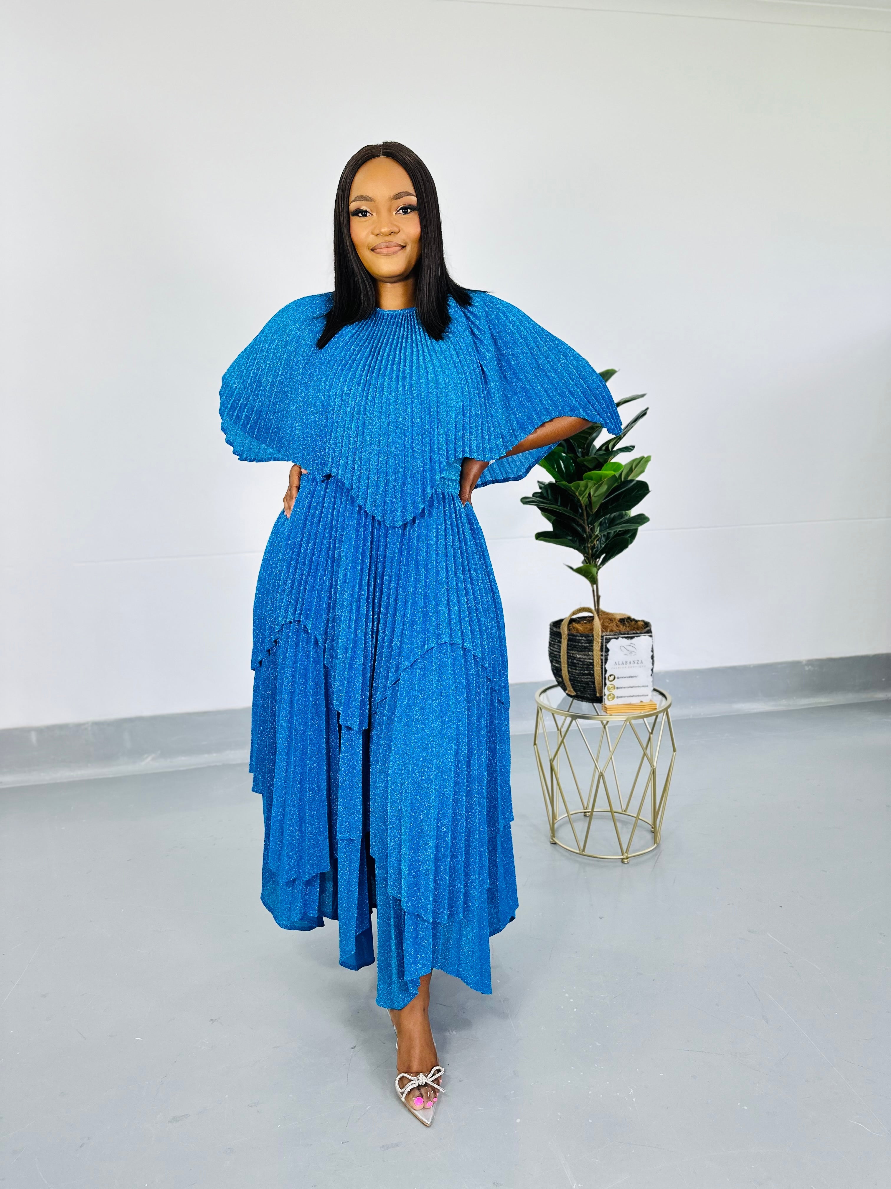 Adelle Metallic Blue Dress set