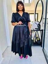 Amilah Black Bow Wrap Dress