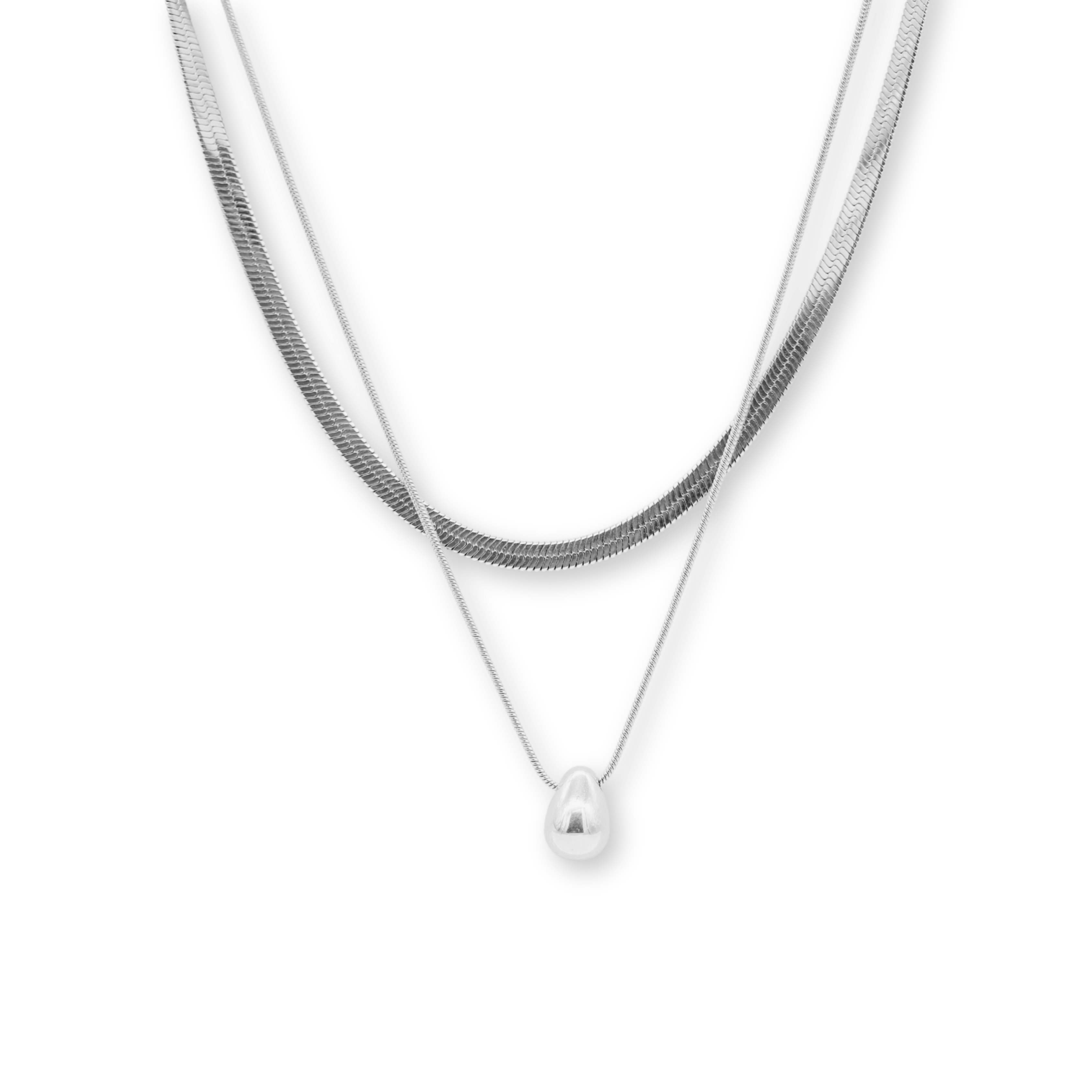 Layered Pendant Necklace Silver