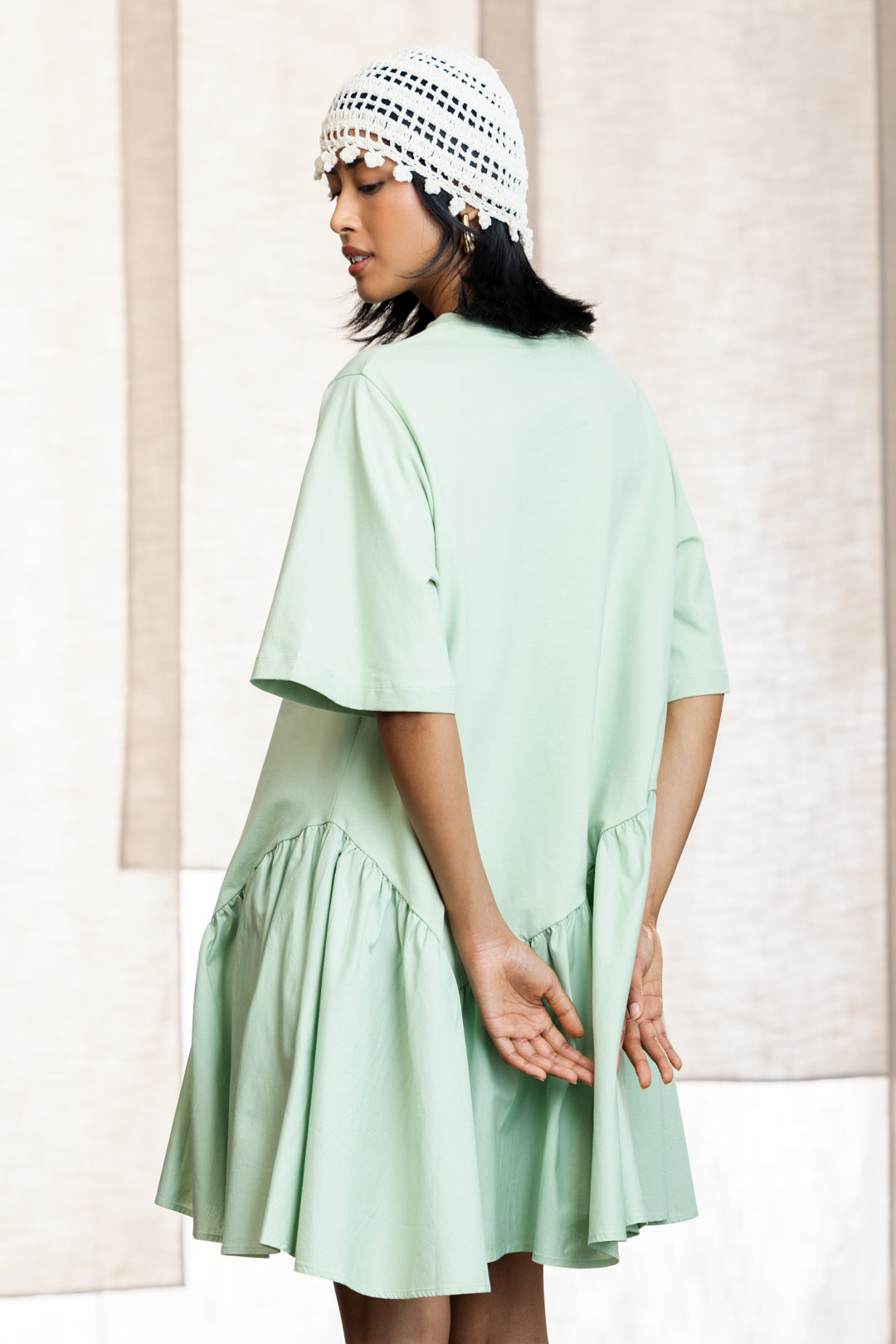 Cyra Knit Woven Cotton T-Shirt Dress