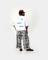 Blue Wide Crop Tee - White