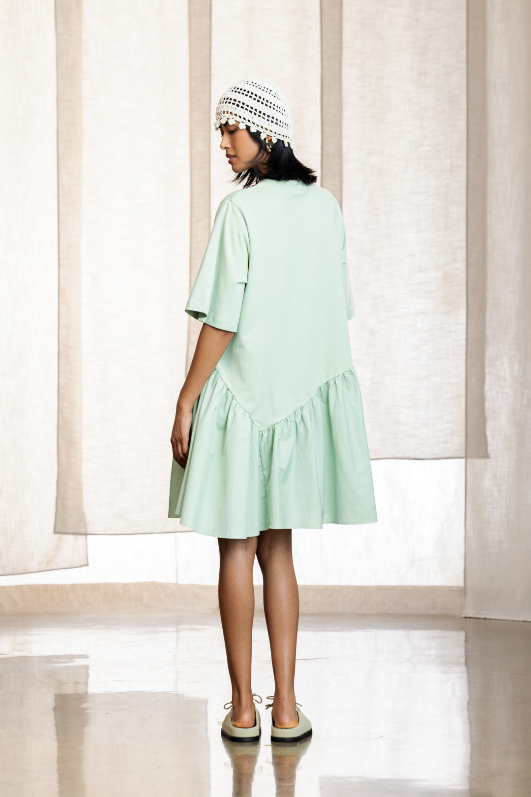 Cyra Knit Woven Cotton T-Shirt Dress
