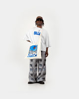 Blue Wide Crop Tee - White