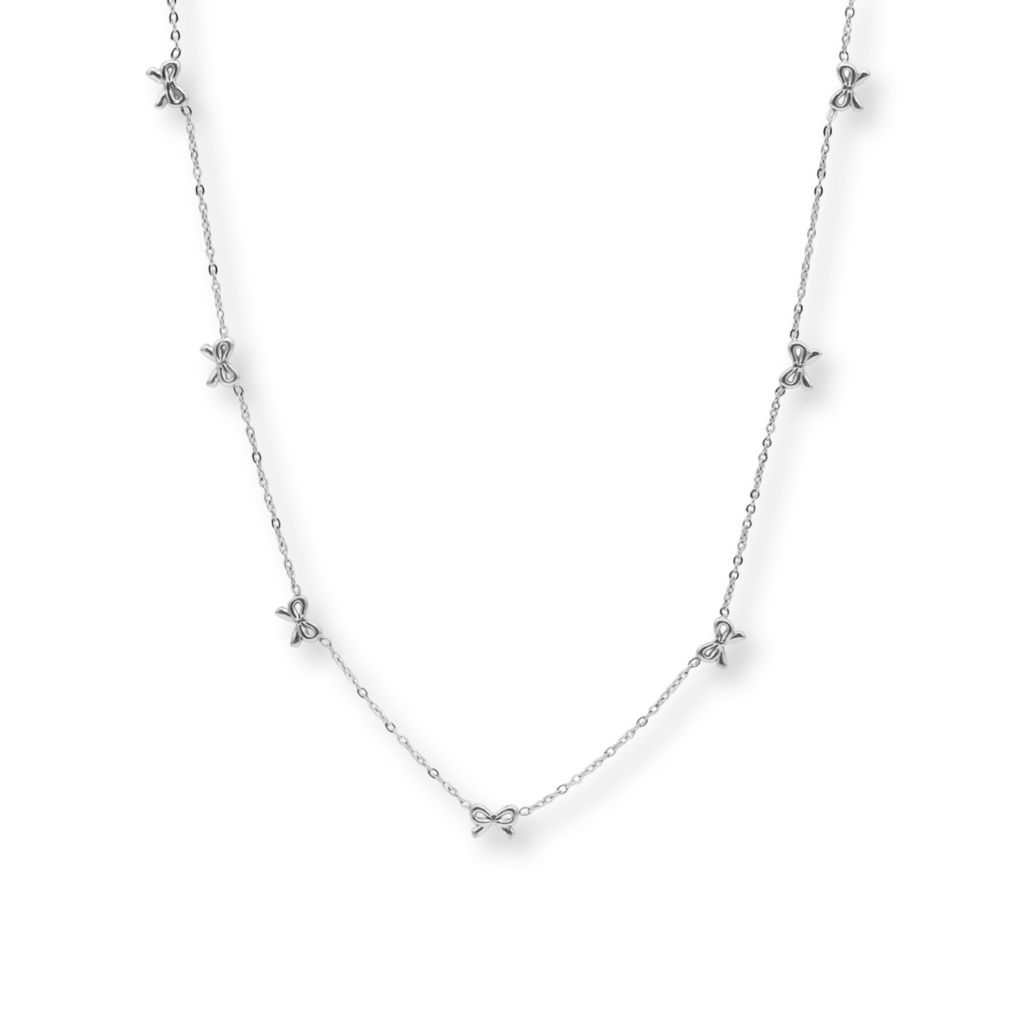 Bow Charm Necklace Silver
