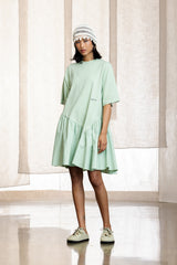 Cyra Knit Woven Cotton T-Shirt Dress