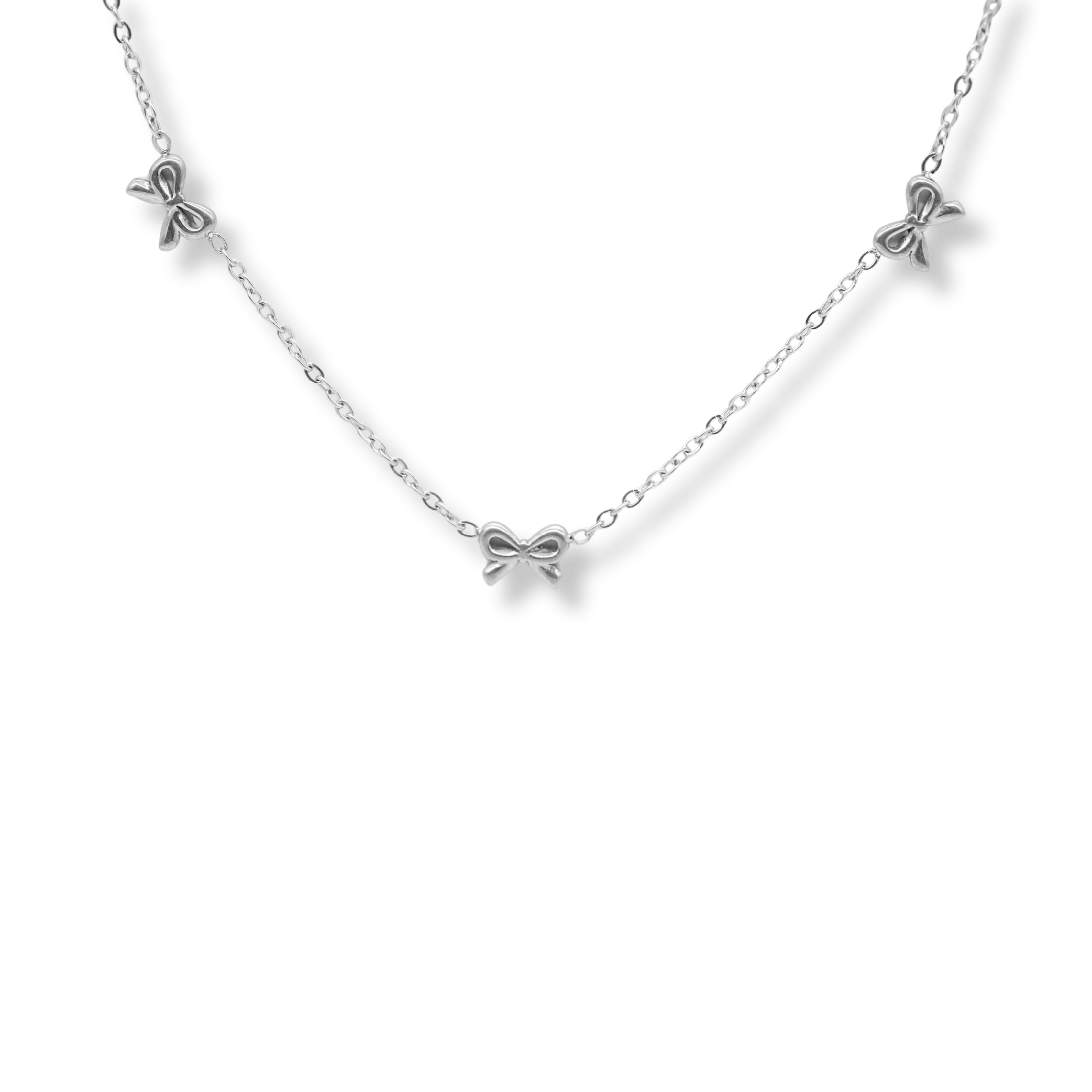 Bow Charm Necklace Silver