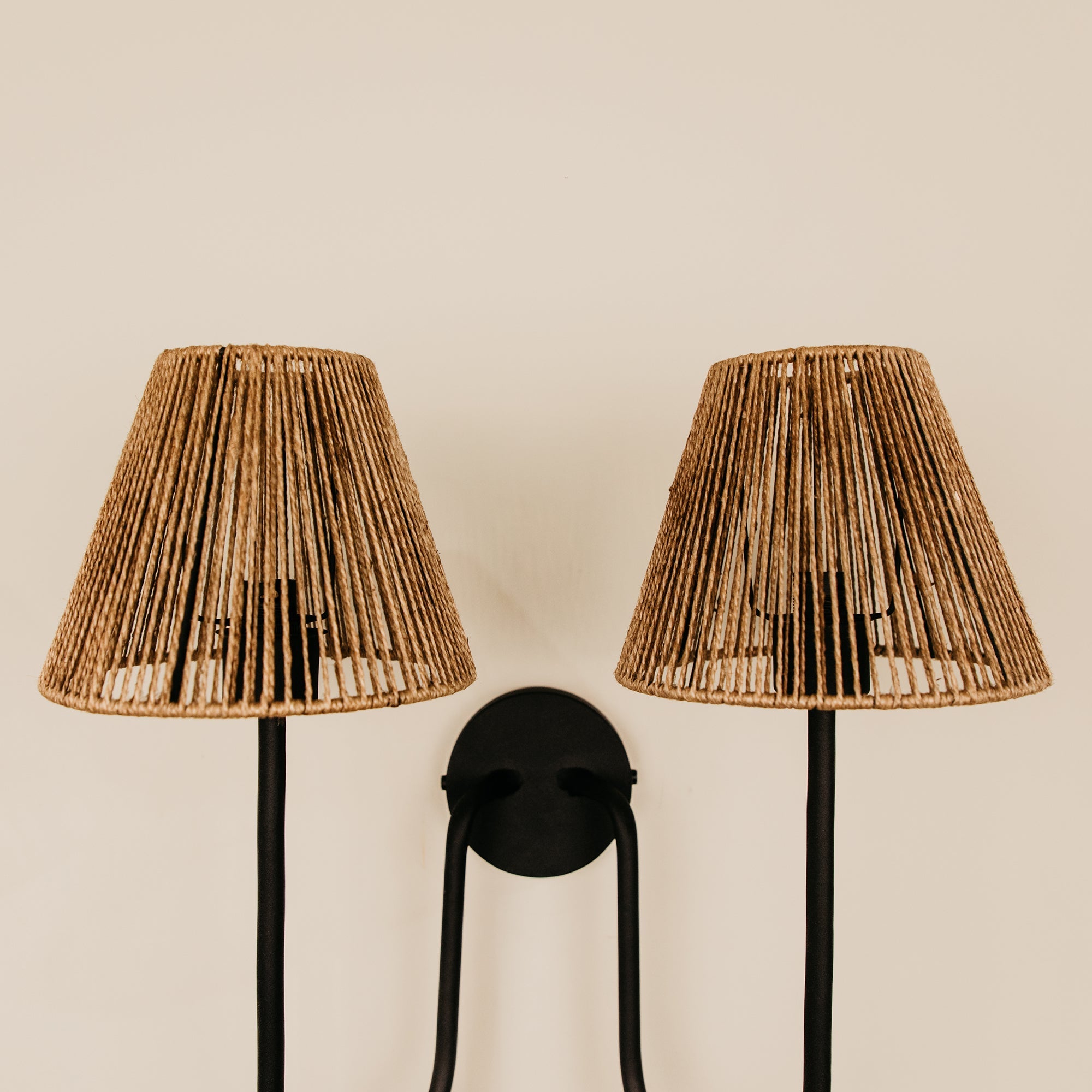 Aria Arc Double Wall Light with Jute Shades