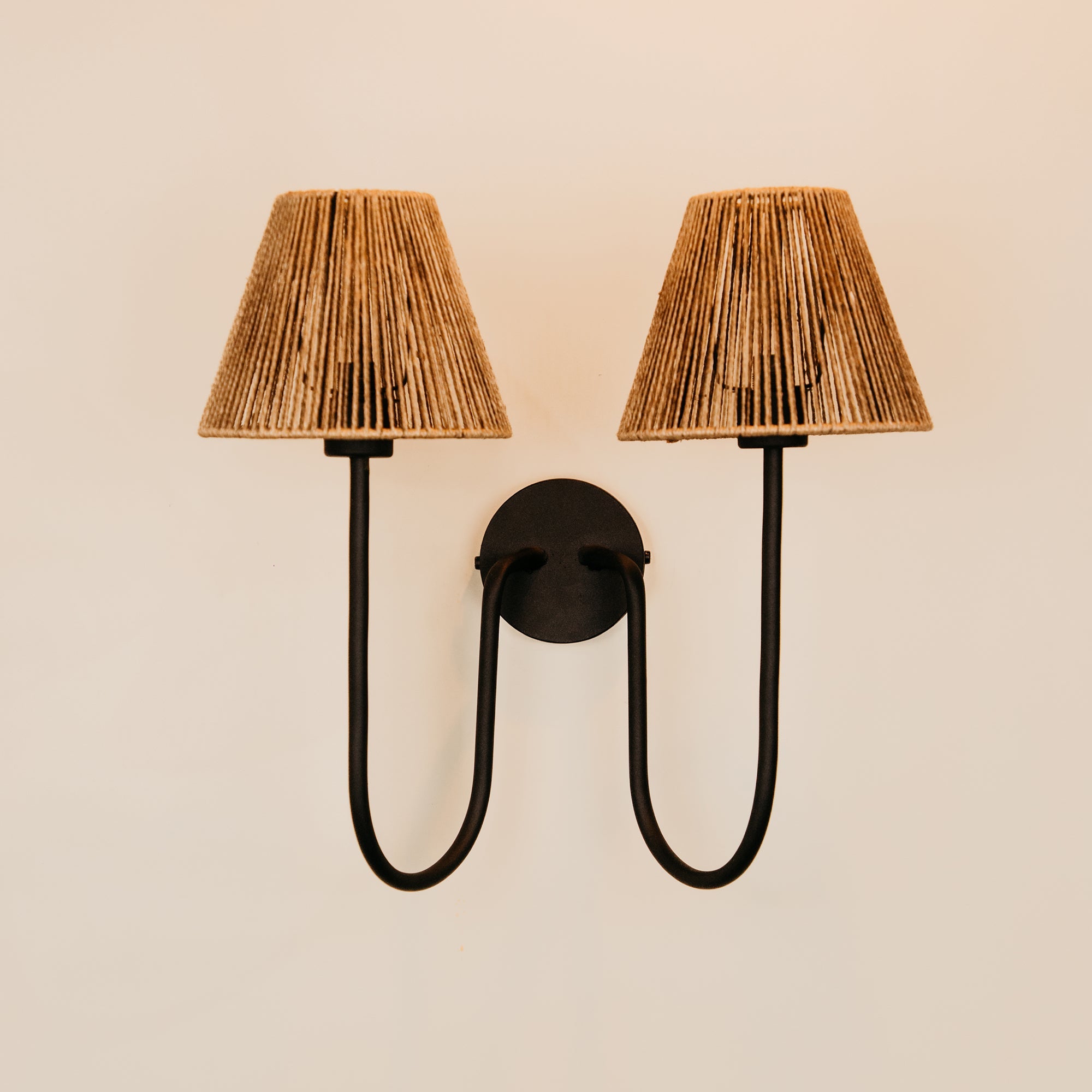 Aria Arc Double Wall Light with Jute Shades