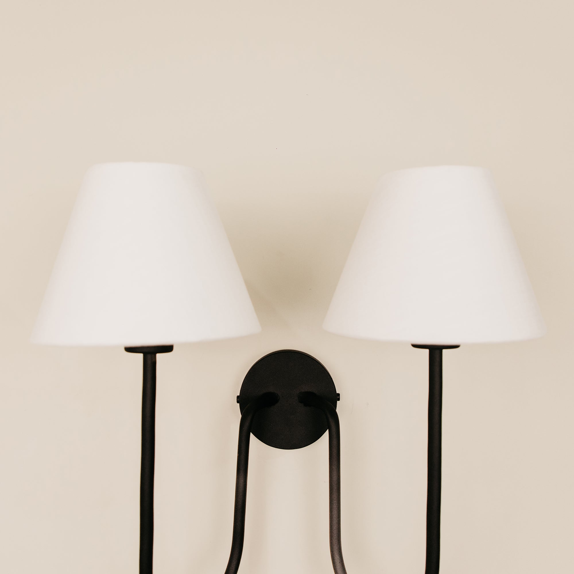 Aria Arc Double Wall Light with Linen Shades