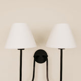 Aria Arc Double Wall Light with Linen Shades