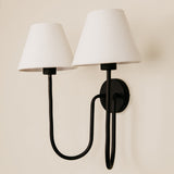 Aria Arc Double Wall Light with Linen Shades