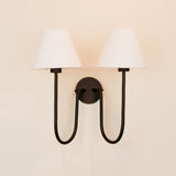 Aria Arc Double Wall Light with Linen Shades