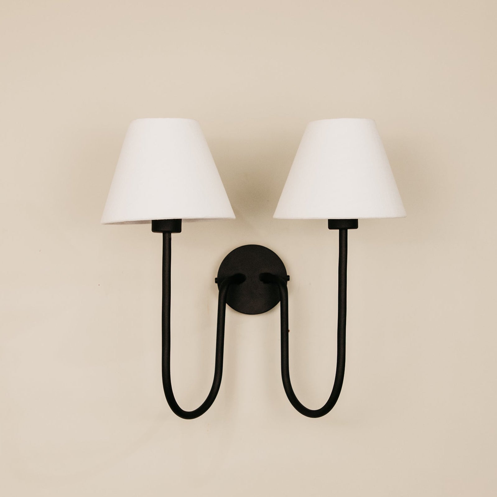 Aria Arc Double Wall Light with Linen Shades