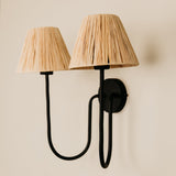 Aria Arc Double Wall Light with Raffia Shades