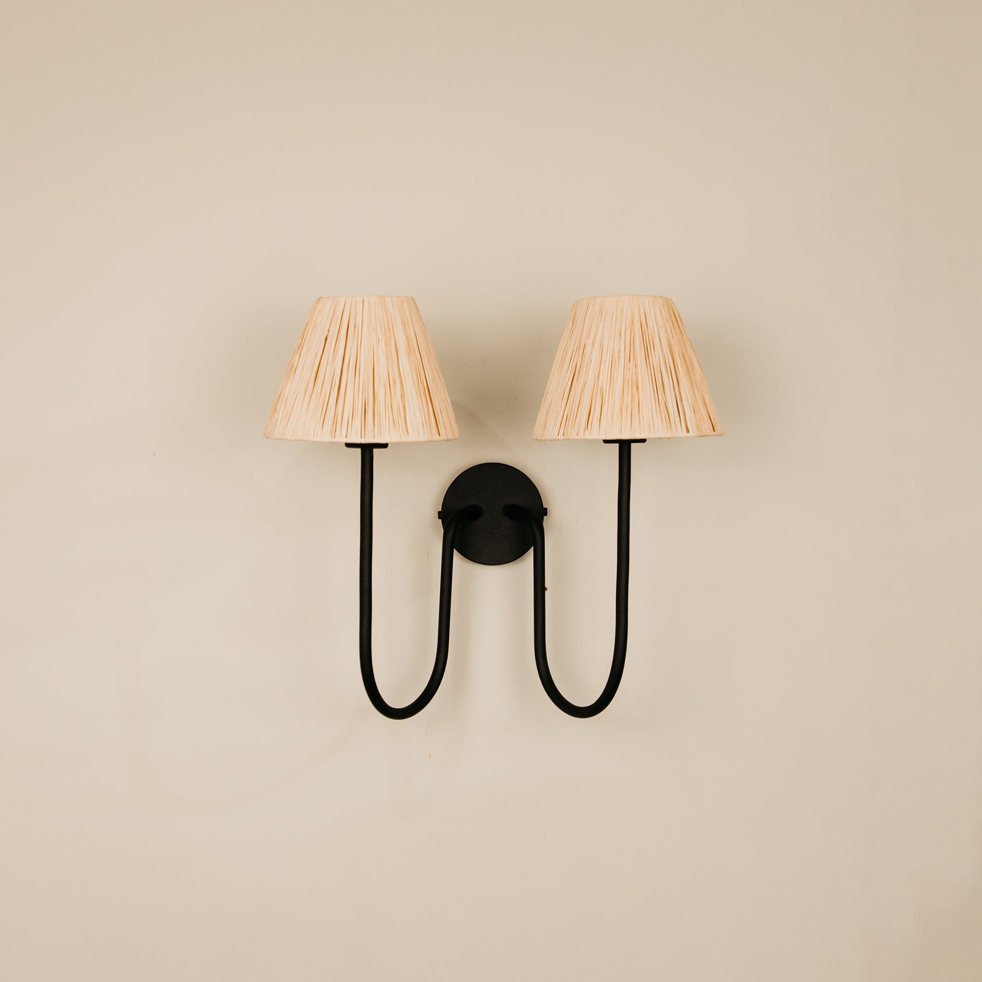 Aria Arc Double Wall Light with Raffia Shades
