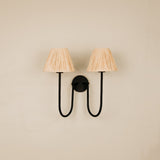 Aria Arc Double Wall Light with Raffia Shades