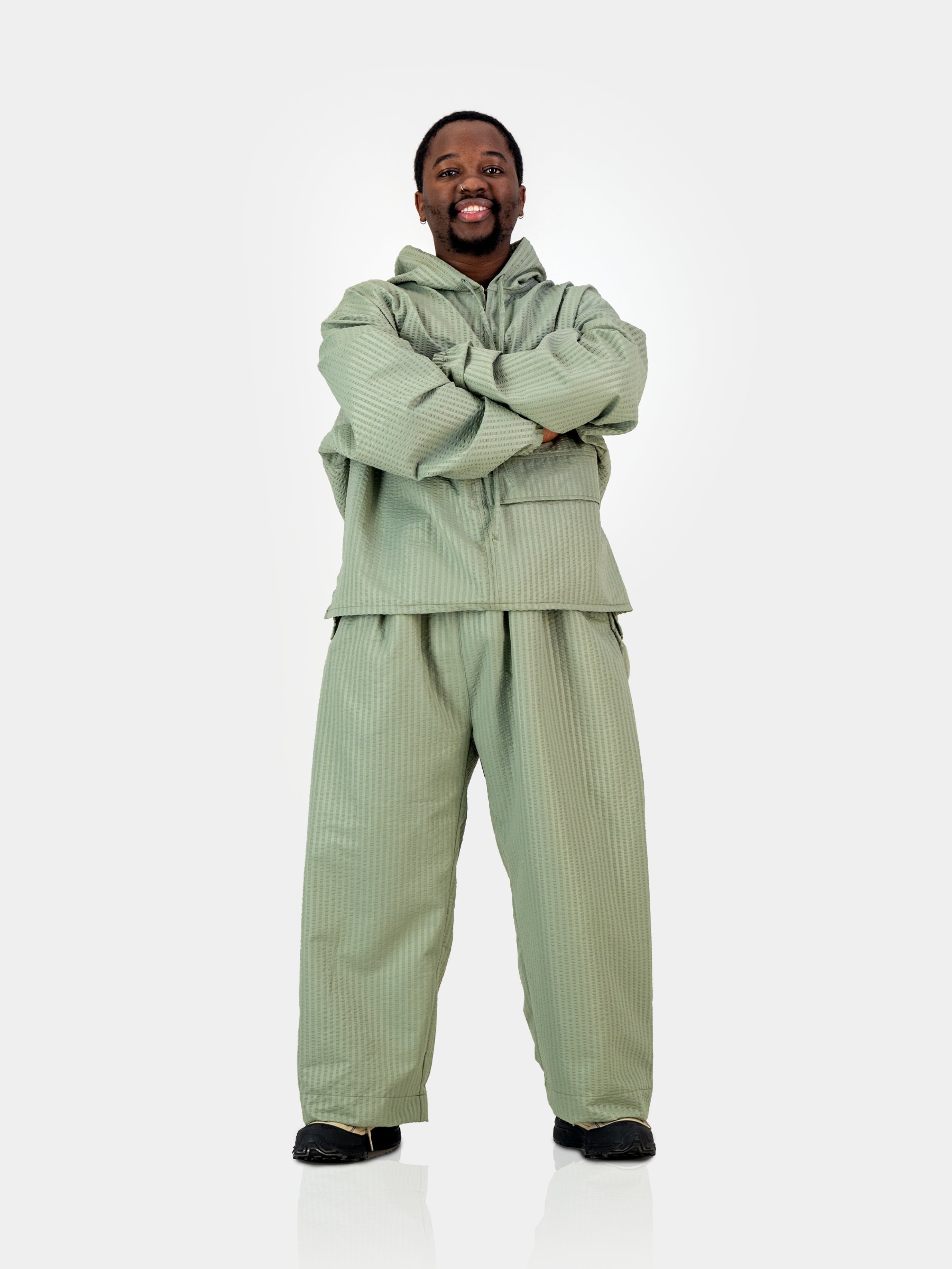 Seersucker Studio Hoodie - Sage
