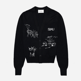 SUHU CROPPED KNIT CARDIGAN, BLACK
