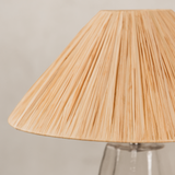 Bourke Glass Table Lamp with Raffia Shade – Brass