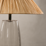 Bourke Glass Table Lamp with Raffia Shade – Brass