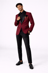 Burgundy Noir Satin-Lapel Tuxedo Matric Dance Suit