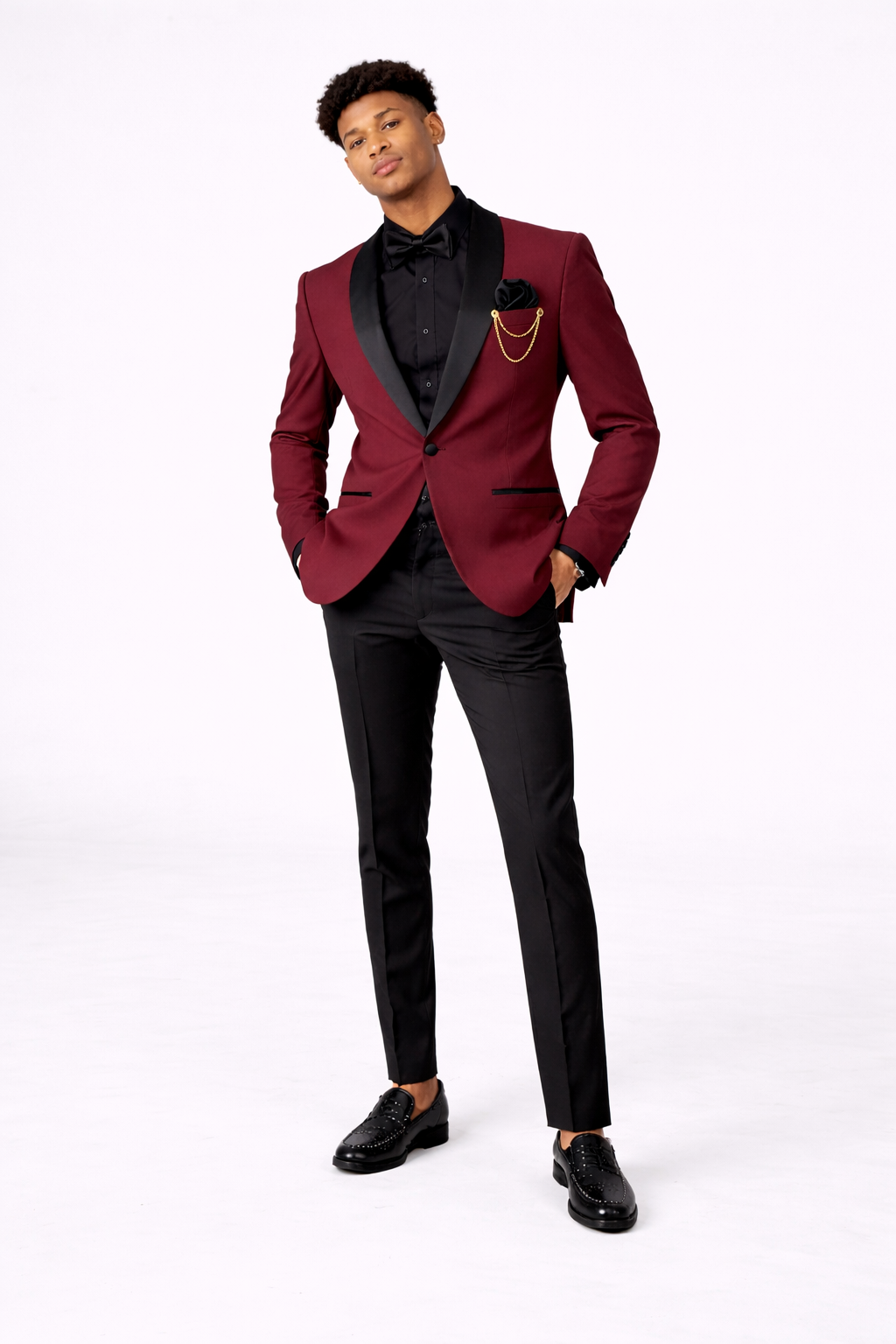 Burgundy Noir Satin-Lapel Tuxedo Matric Dance Suit