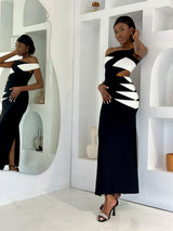 Aloruh black and white off shoulder bandage Dress