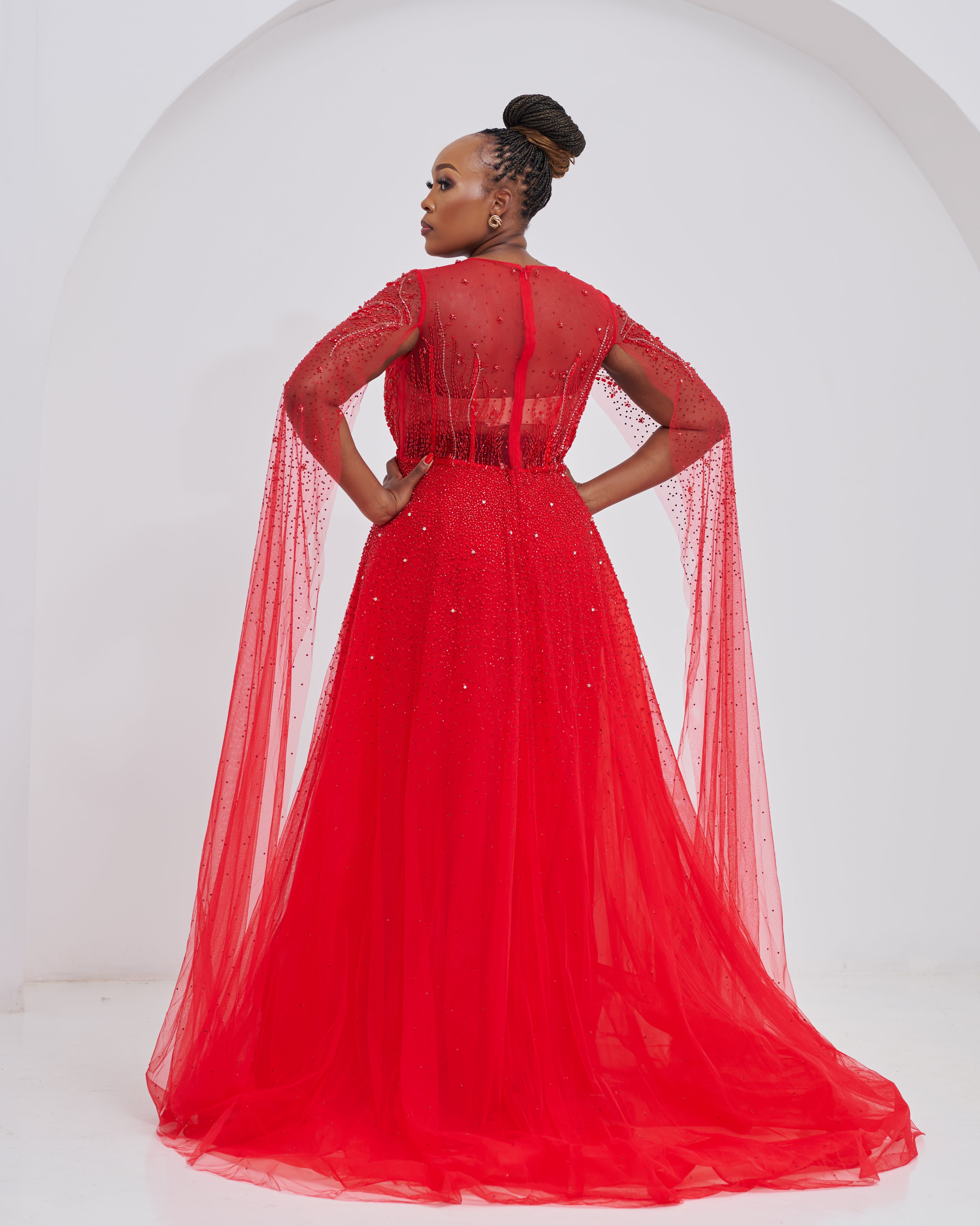 Lace Ember Red Dress Rental (50 % is Refundable Deposit)