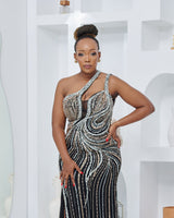 Crystal Cascade Black Dress (50 % is Refundable Deposit)