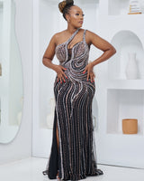 Crystal Cascade Black Dress (50 % is Refundable Deposit)