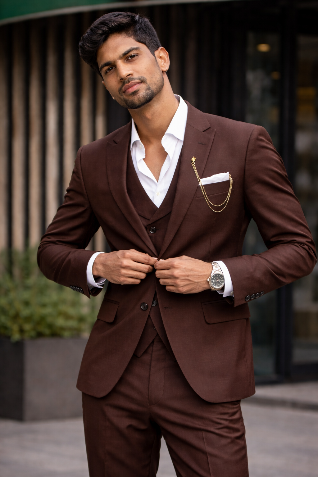 Chocolate Brown Contemporary Suit