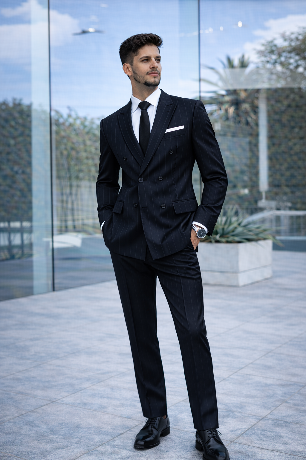 Black Pinstripe Double Breast Classic Suit