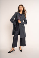 Arum Coat - Navy Herringbone Pure Wool