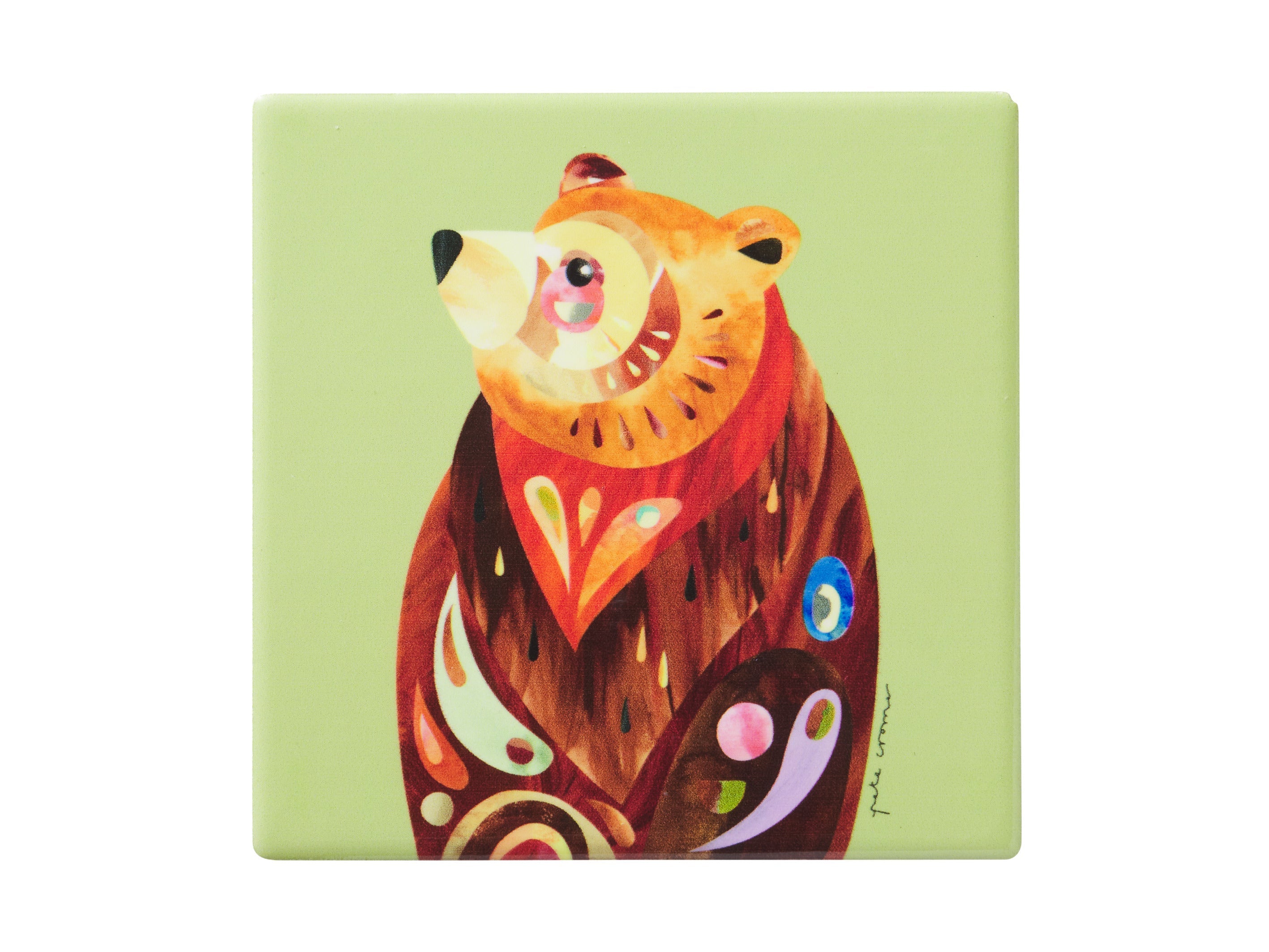 MW Pete Cromer Woodland Creatures Ceramic Square Coaster 9.5cm Brown Bear